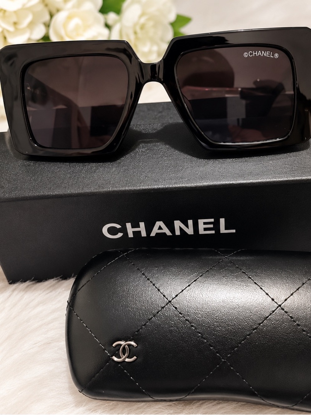 CHANEL Black Oversized Square Sunglasses